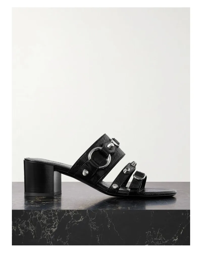 Balenciaga City Mules Aus Leder In Knitteroptik Mit Verzierungen - Schwarz Schwarz