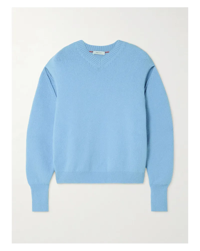 Ferragamo Pullover aus einer Gebürsteten Kaschmirmischung Blau