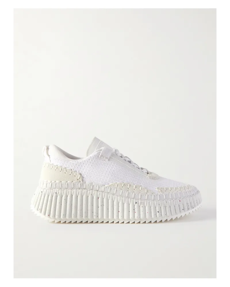 Chloé Nama Embroidered Suede And Recycled Mesh Sneakers - White White