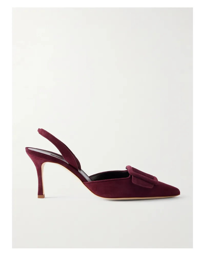 Manolo Blahnik Maysli 70 Buckled Suede Slingback Pumps - Burgundy Burgundy