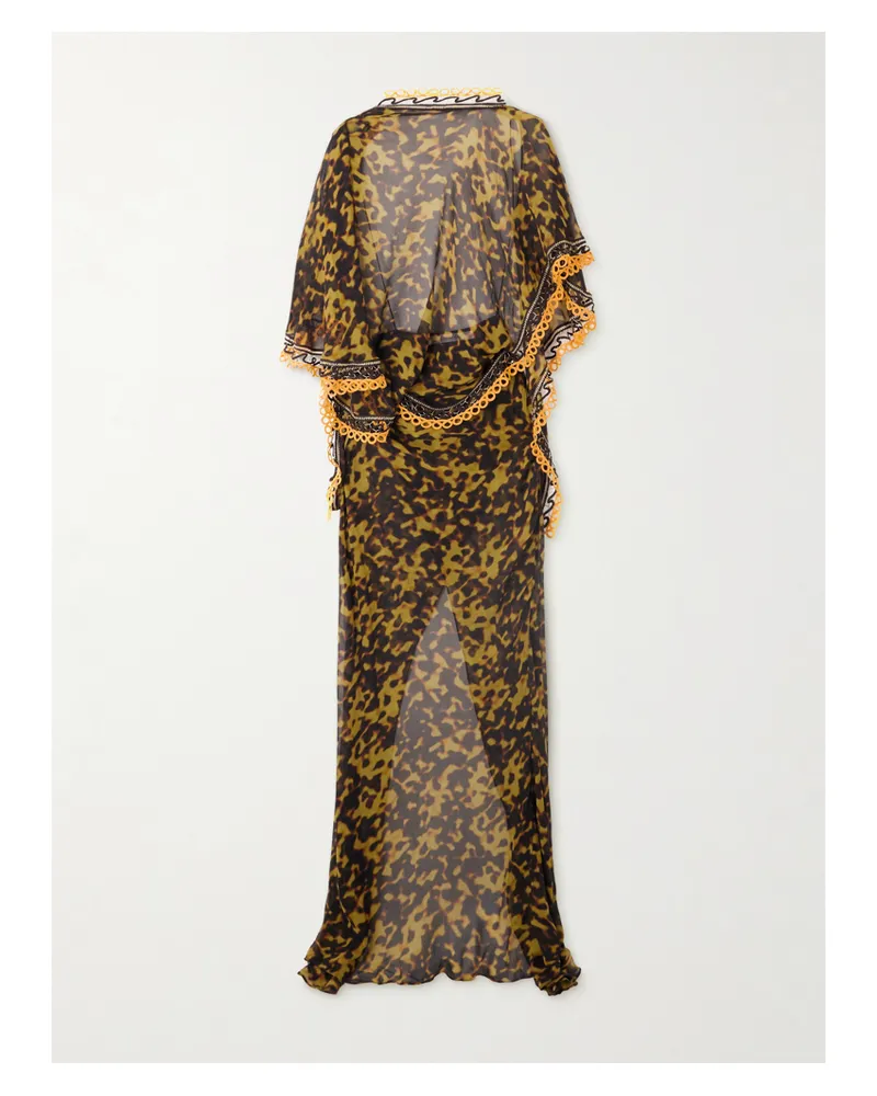 Christopher Esber Rückenfreies Maxikleid Aus Bedrucktem Seiden-georgette Mit Spitzenbesätzen - Gelb Gelb