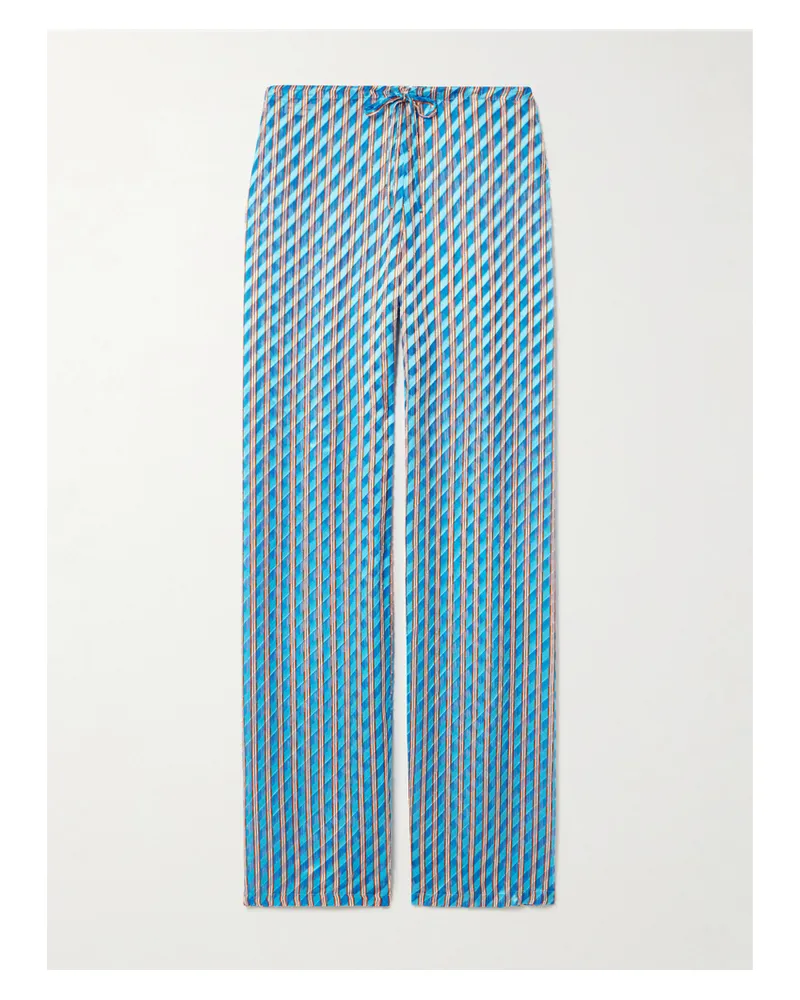 Dries van Noten Devoré-satin Straight-leg Pants - Blue Blue