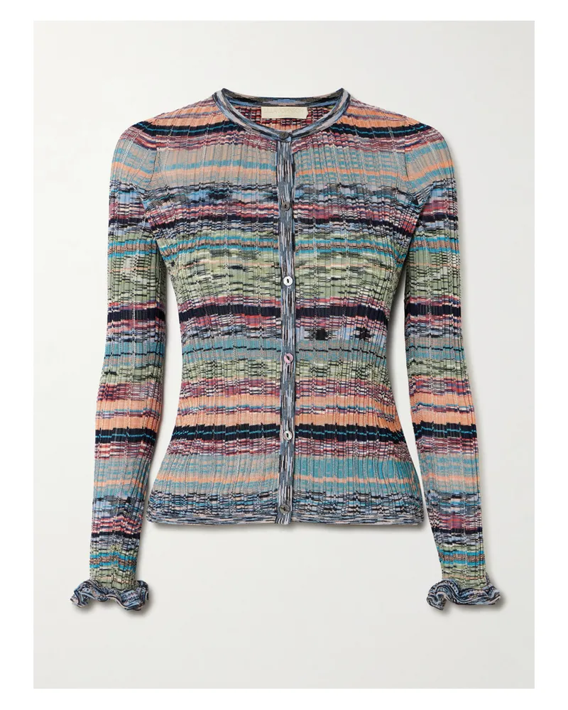 Ulla Johnson Lex Cardigan Aus Gestreiftem Rippstrick Mit Besätzen In Pointelle-strick - Mehrfarbig Mehrfarbig