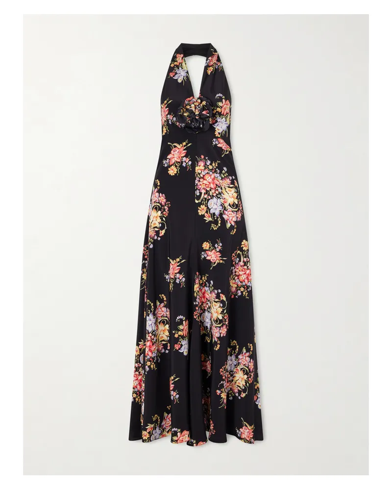 Rodarte Floral-print Silk-crepe Halterneck Gown - Black Black