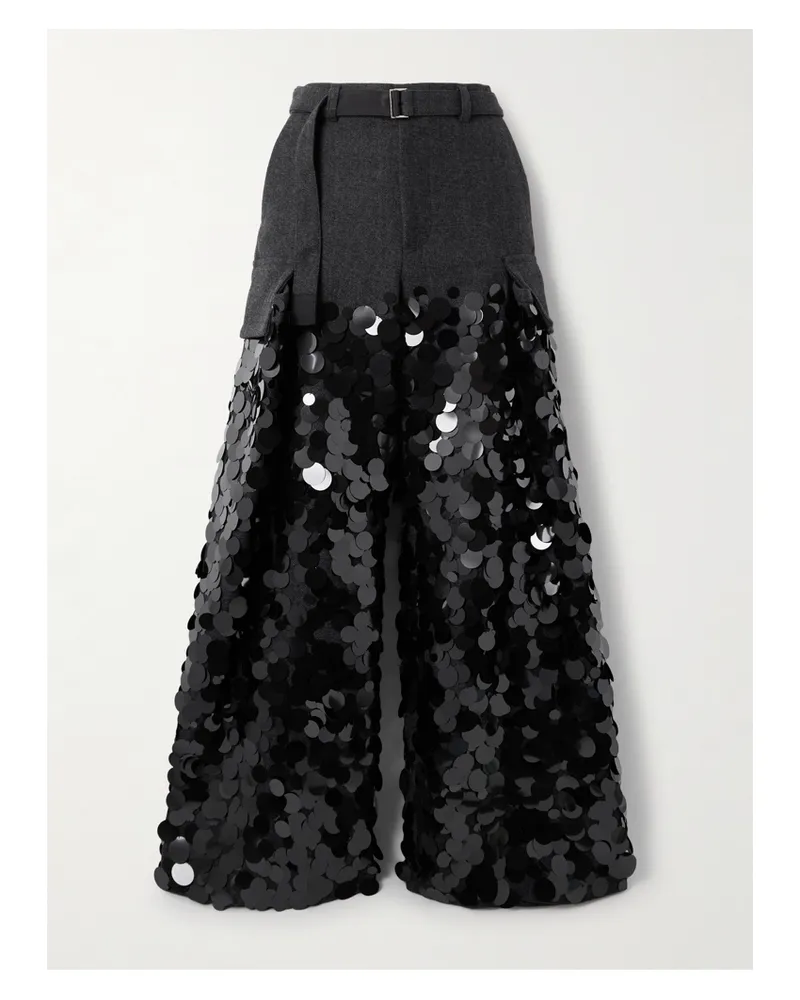 Sacai Cargohose Mit Weitem Bein Aus Wolle Mit Pailletten - Grau Grau