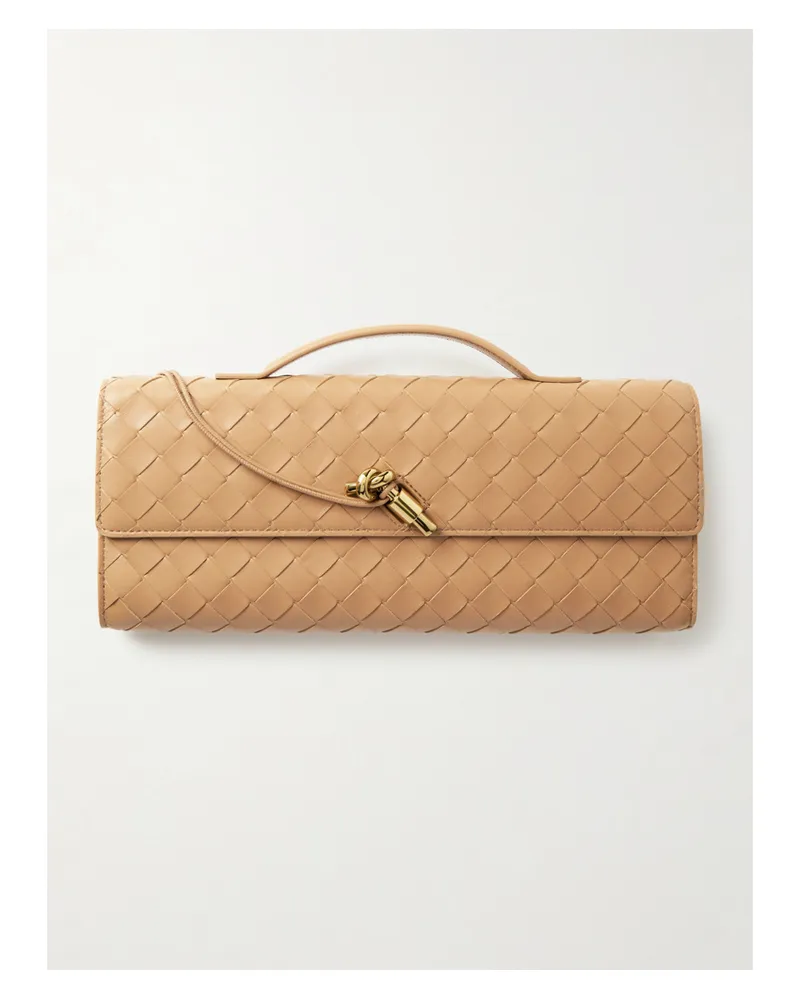 Bottega Veneta Andiamo Intrecciato Leather Clutch - Brown Brown
