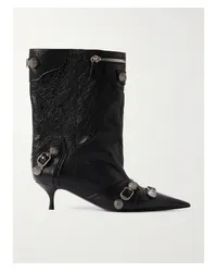 Balenciaga Cagole Ankle Boots aus Leder in Knitteroptik Schwarz