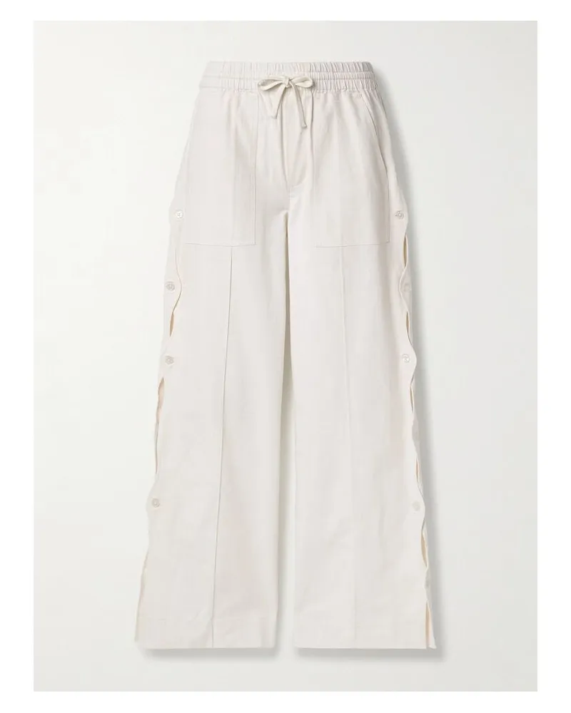 Sea Shai Hose Mit Weitem Bein Aus Einer Baumwoll-leinenmischung Mit Knöpfen Und Cut-outs - Elfenbein Elfenbein
