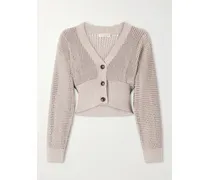 Sequin-embellished Open-knit Cotton-blend Cardigan - Neutrals