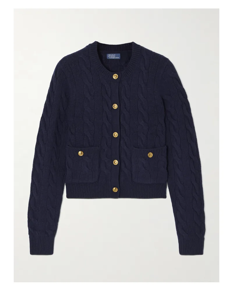 Ralph Lauren Cable-knit Wool And Cashmere-blend Cardigan - Blue Blue