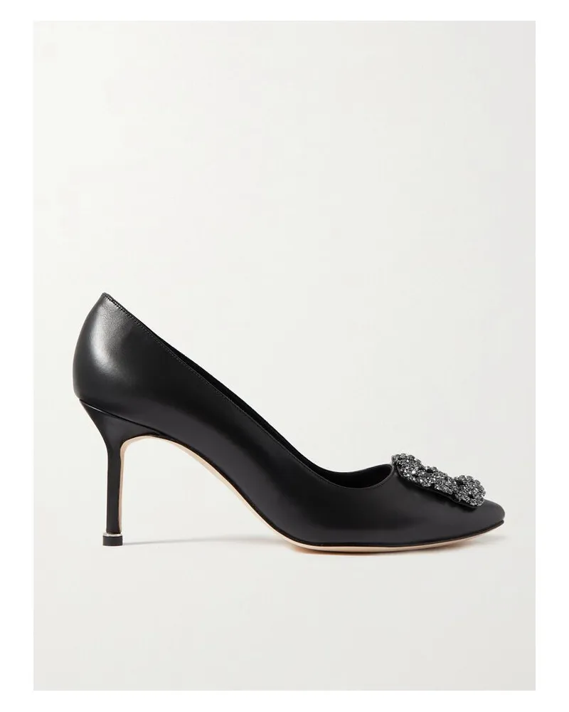 Manolo Blahnik Hangisi 70 Pumps Aus Leder Mit Kristallen - Schwarz Schwarz