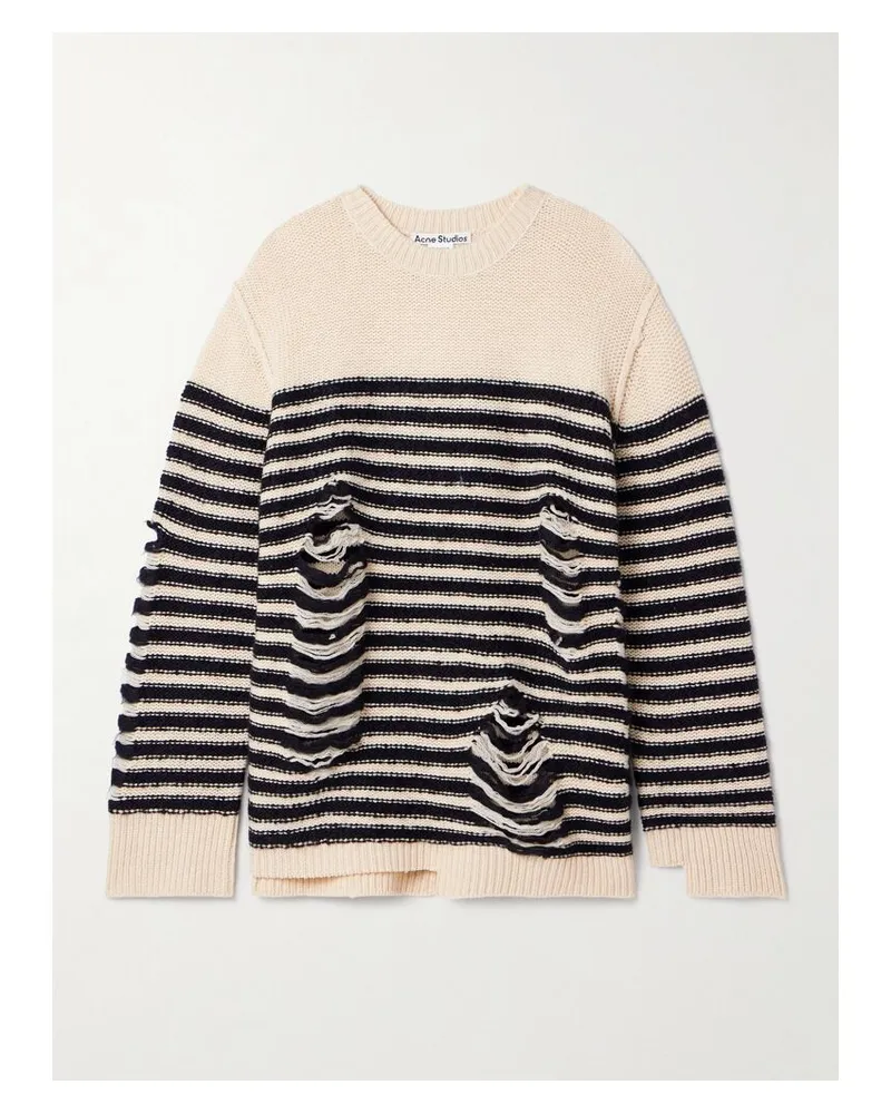 Acne Studios Pullover Aus Einer Gestreiften Wollmischung In Distressed-optik - Creme Creme