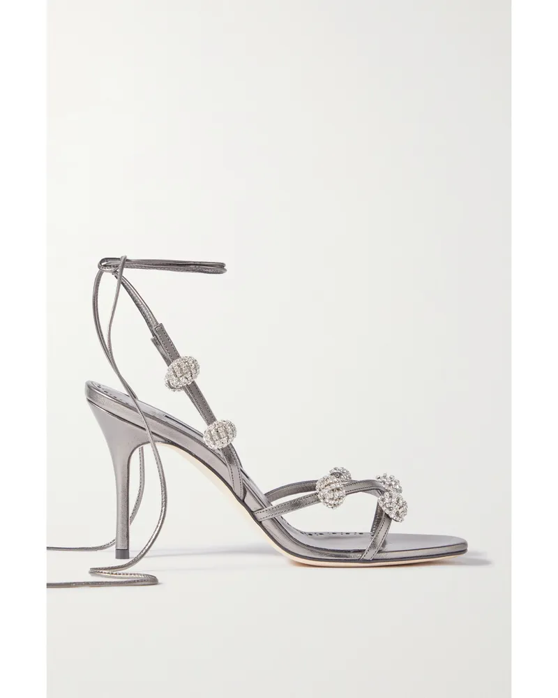 Manolo Blahnik Elsaka 90 Sandalen Aus Metallic-leder Mit Kristallen Metallic