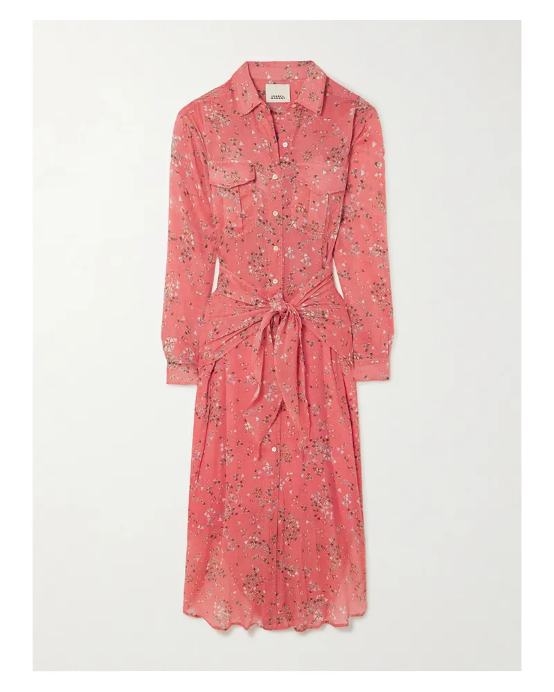 Isabel Marant Anesy Midi-hemdblusenkleid Aus Bedrucktem Krepon Aus Einer Baumwoll-seidenmischung Mit Raffungen - Orange Orange