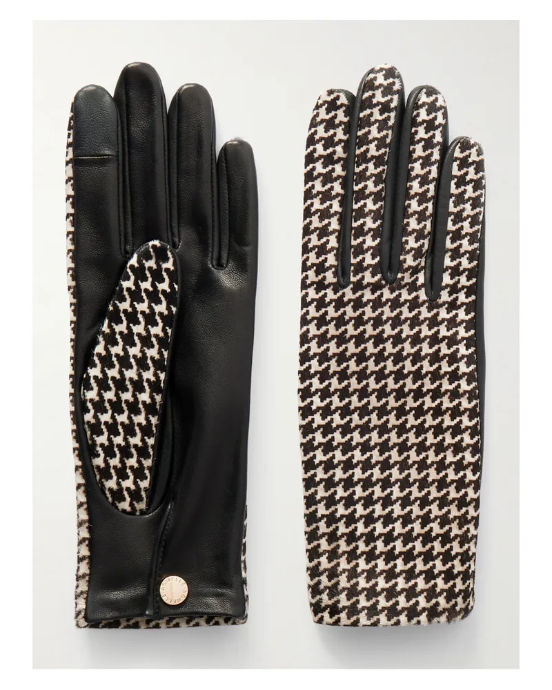Agnelle Susan Houndstooth Calf Hair And Leather Gloves - Neutrals Neutrals