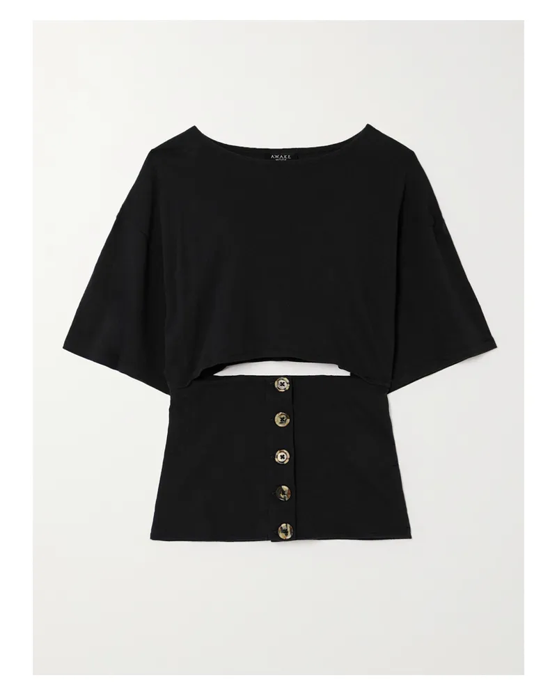 A.W.A.K.E. T-shirt Aus Biobaumwoll-jersey Mit Zierknöpfen Und Cut-outs - Schwarz Schwarz