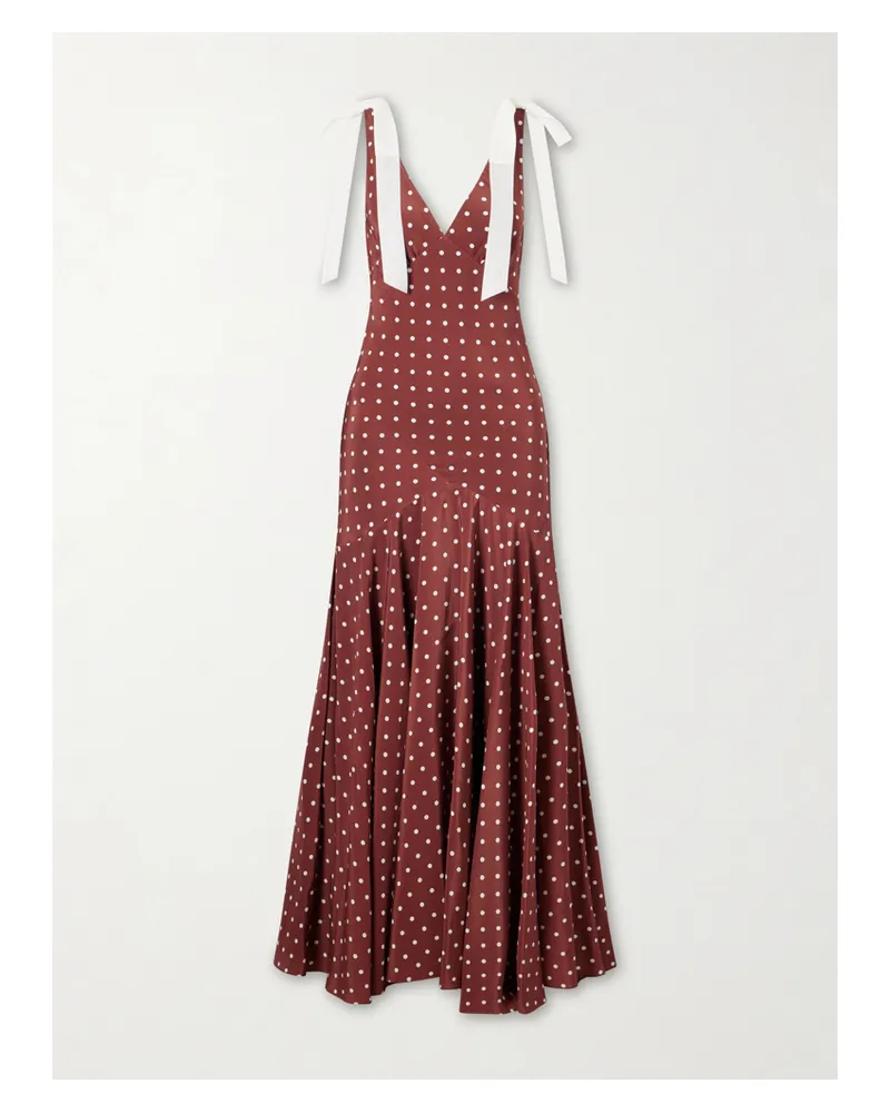 Rodarte Polka-dot Silk-crepe Midi Dress - Brown Brown