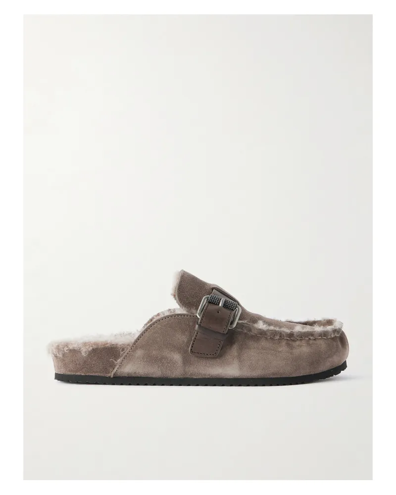 Brunello Cucinelli Slippers Aus Shearling Mit Schnalle - Braun Braun