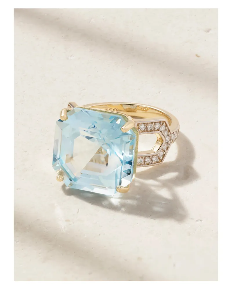 MATEO Ring Aus 14 Karat Gold Mit Topas Und Diamanten - Blau Blau