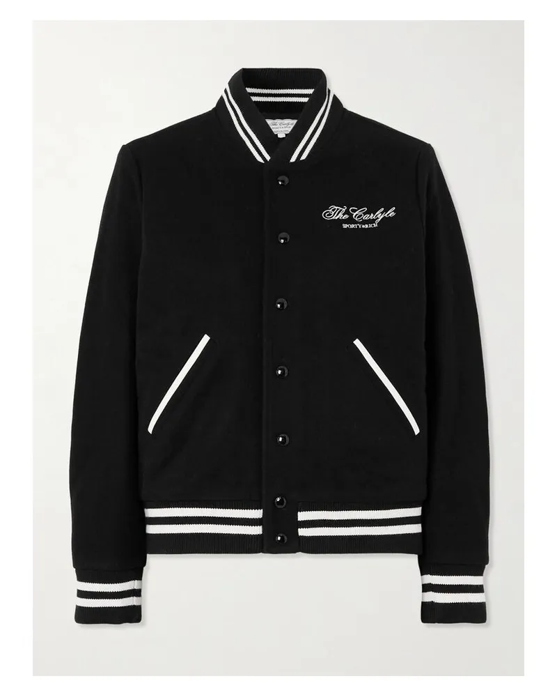 SPORTY & RICH The Carlyle Collegejacke Aus Filz Aus Einer Wollmischung Mit Streifen Und Stickereien - Schwarz Schwarz
