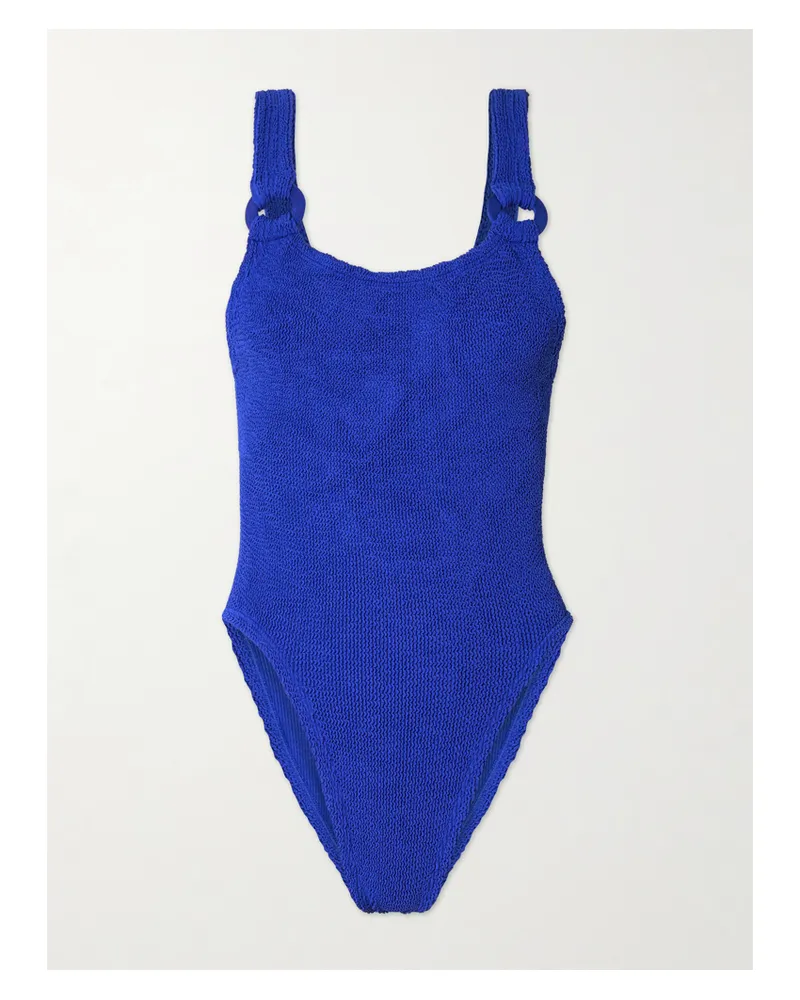 Hunza G Domino Badeanzug Aus Seersucker Mit Verzierungen - Blau Blau