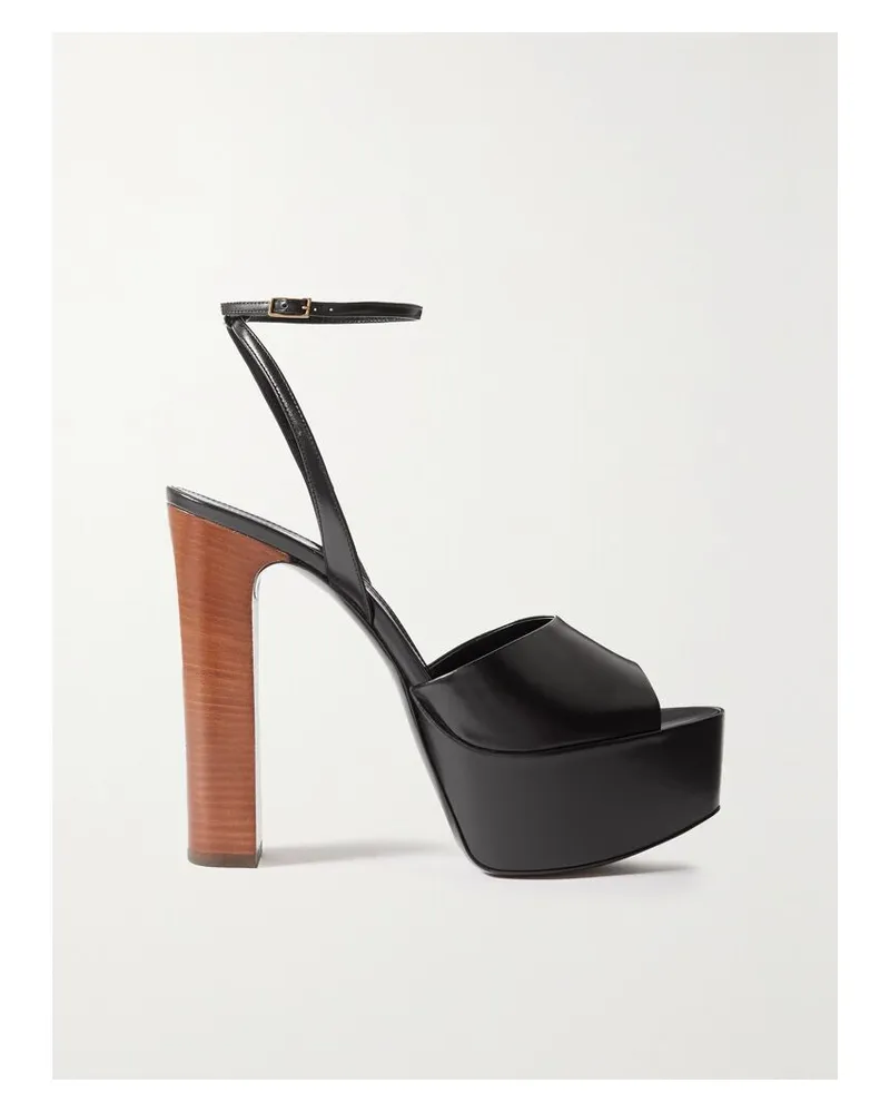 Saint Laurent Jodie Plateausandalen Aus Glanzleder - Schwarz Schwarz