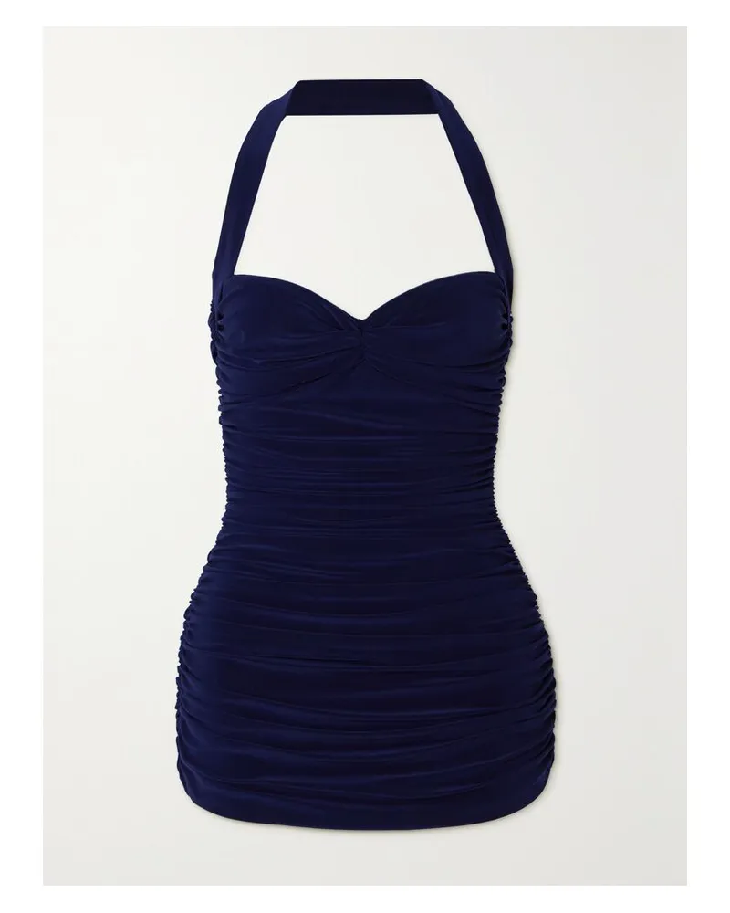 Norma Kamali Bill Mio Geraffter Badeanzug Mit Neckholder - Blau Blau