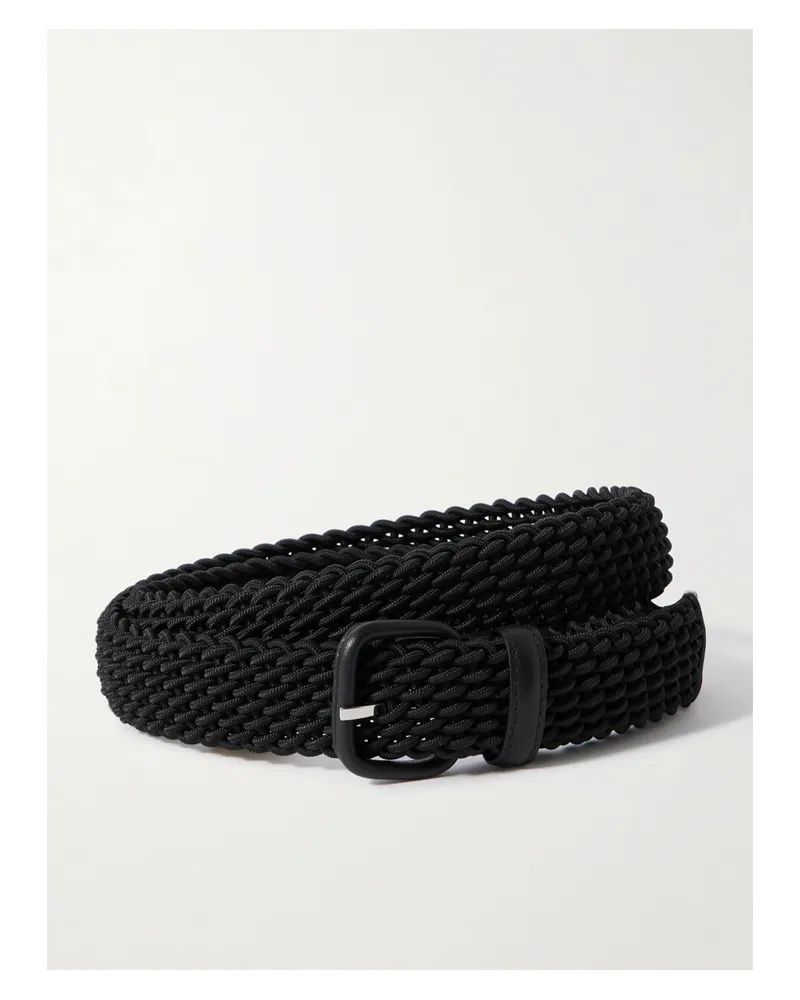 Charvet Woven Leather-trimmed Cord Belt - Black Black