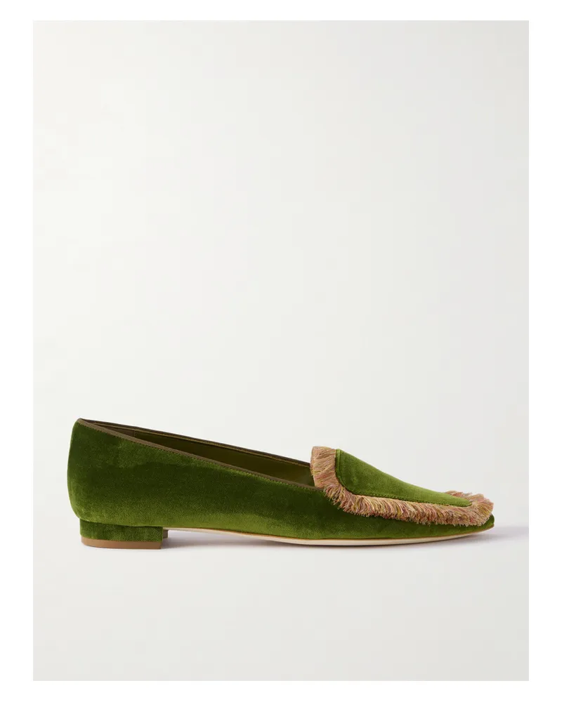 Manolo Blahnik Agofran Loafers Aus Samt Mit Fransen - Grün Grün
