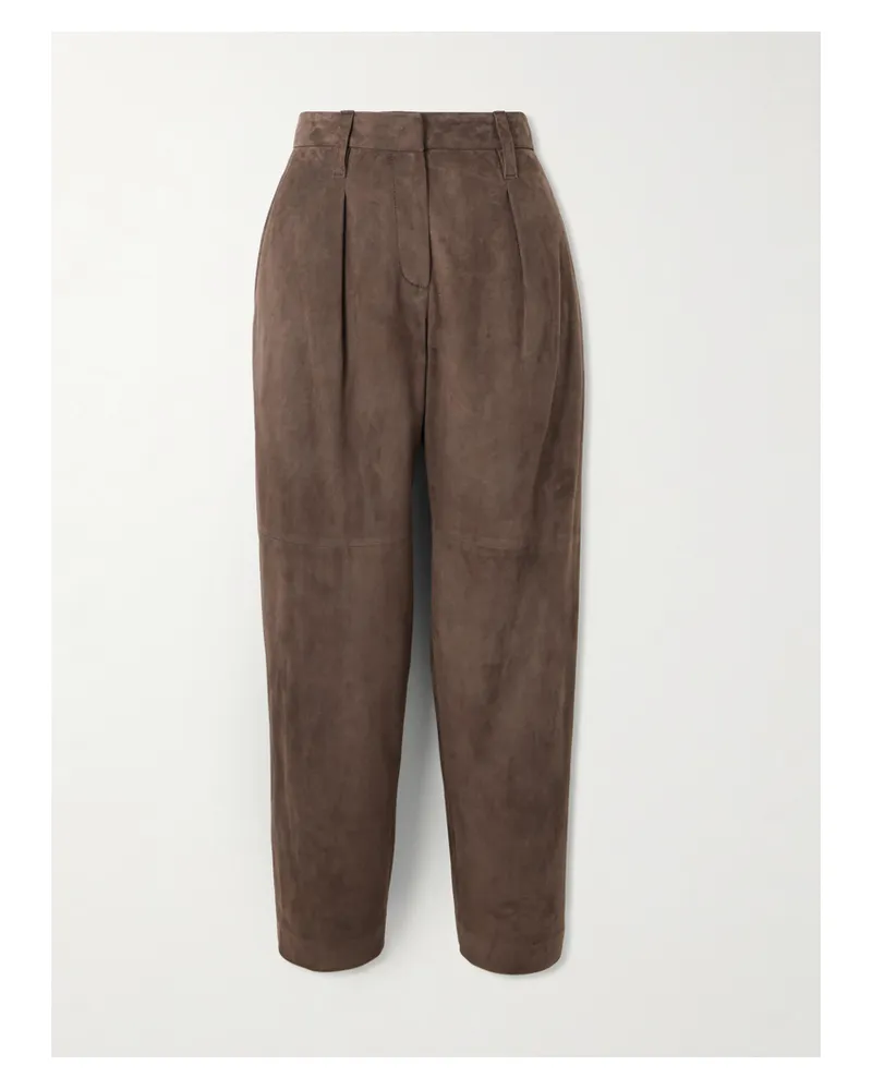 Brunello Cucinelli Hose Mit Schmal Zulaufendem Bein Aus Veloursleder Mit Bundfalten - Braun Braun