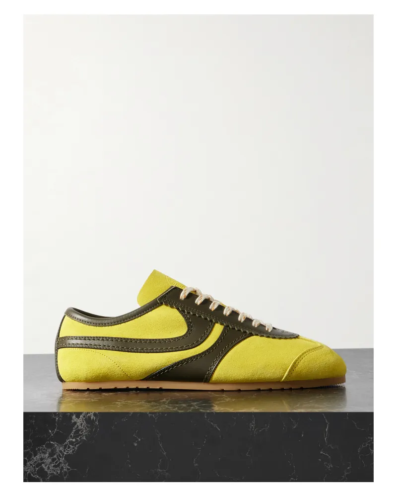 Dries van Noten Leather-trimmed Suede Sneakers - Yellow Yellow