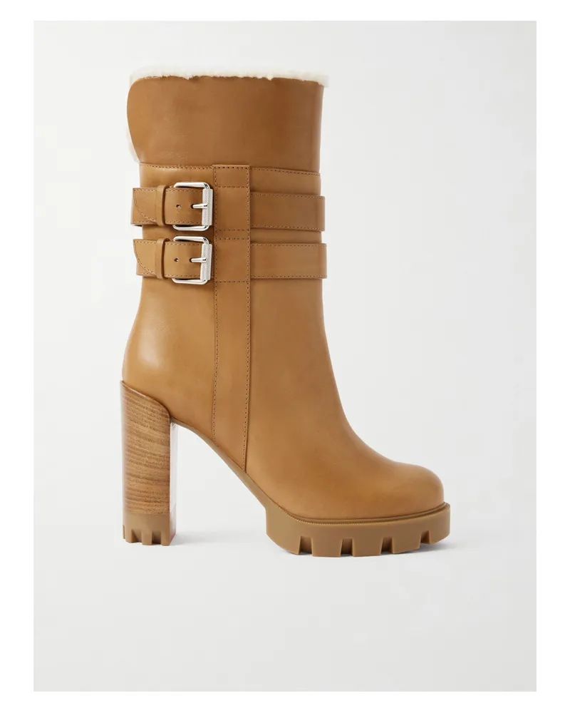 Christian Louboutin Elisawalk 100 Lederstiefel Mit Shearling-futter Und Schnallen - Braun Braun