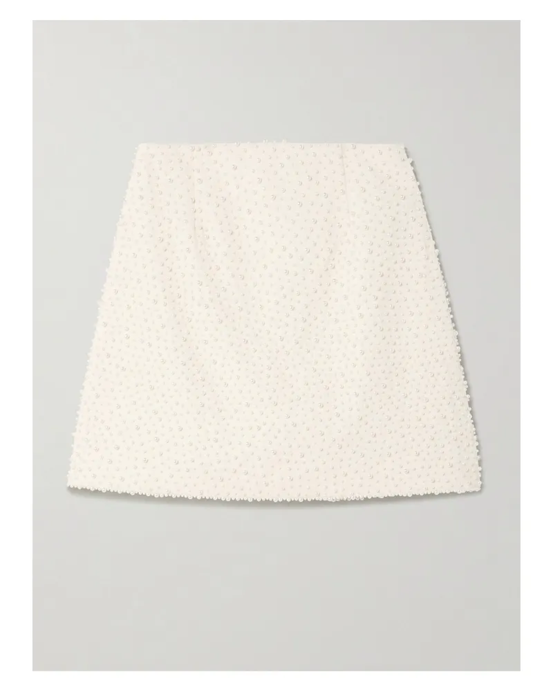 Carolina Herrera New York Faux Pearl-embellished Wool-blend Crepe Mini Skirt - White White