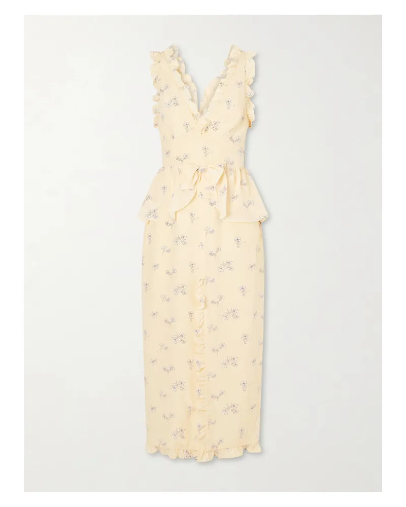 Alessandra Rich Bow-embellished Floral-print Silk Midi Dress - Yellow Yellow