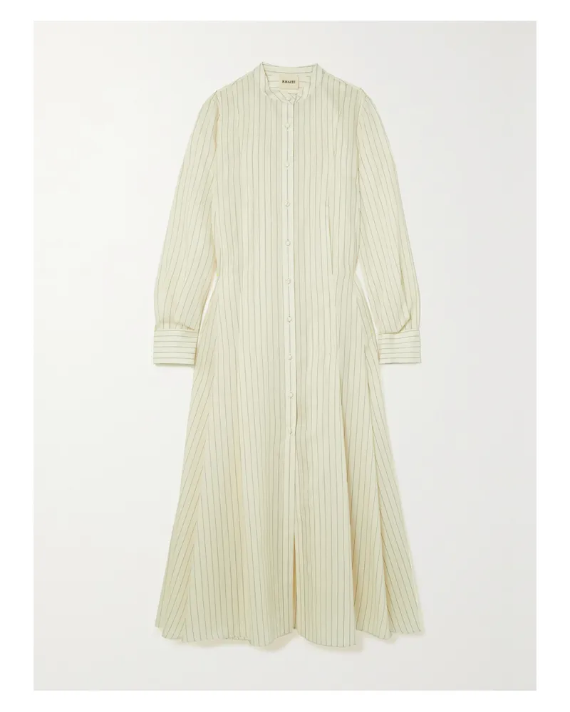 KHAITE Waylon Oversized-hemdblusenkleid Aus Einer Gestreiften Mischung Aus Wolle, Seide Und Baumwolle Mit Falten - Elfenbein Elfenbein
