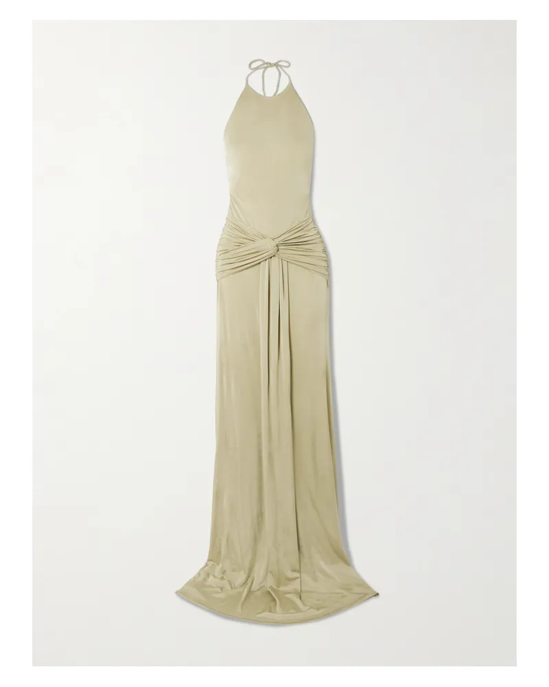 The New Arrivals Ilkyaz Ozel Euphorie Robe Aus Glänzendem Stretch-jersey Mit Raffungen Und Rückenausschnitt - Grün Grün