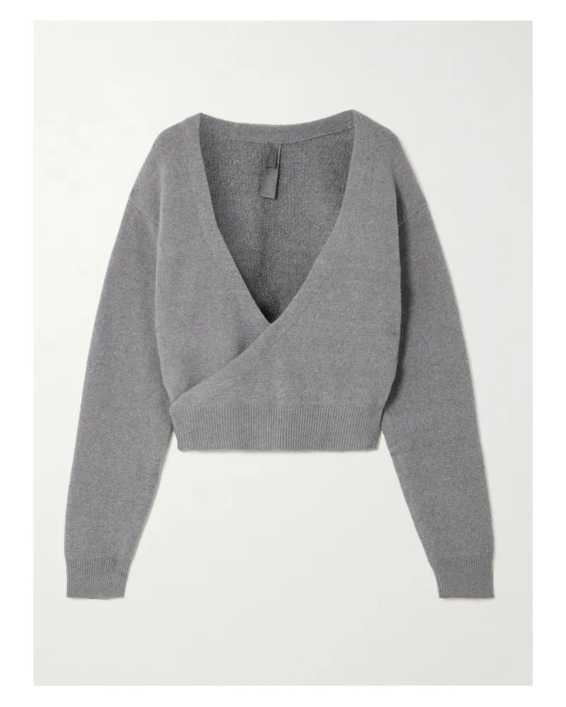 SKIMS Textured Knit Wrap Sweater – Dark Heather Gray – Wickelpullover - Grau Grau