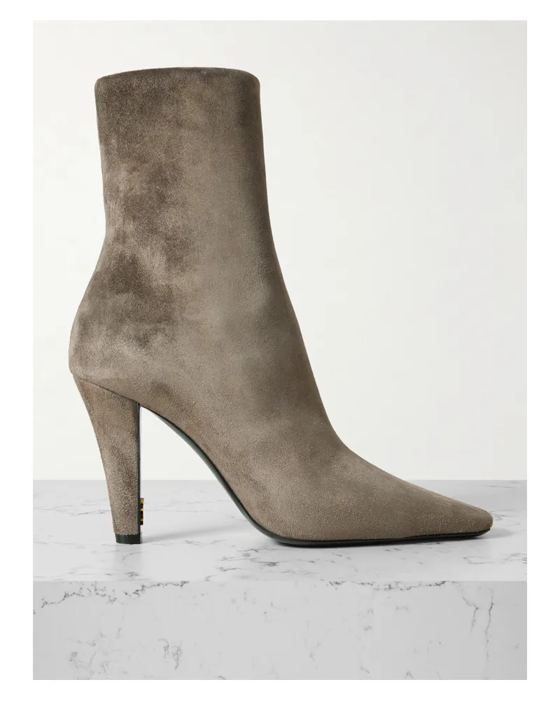 Saint Laurent Jill Suede Ankle Boots - Gray Gray