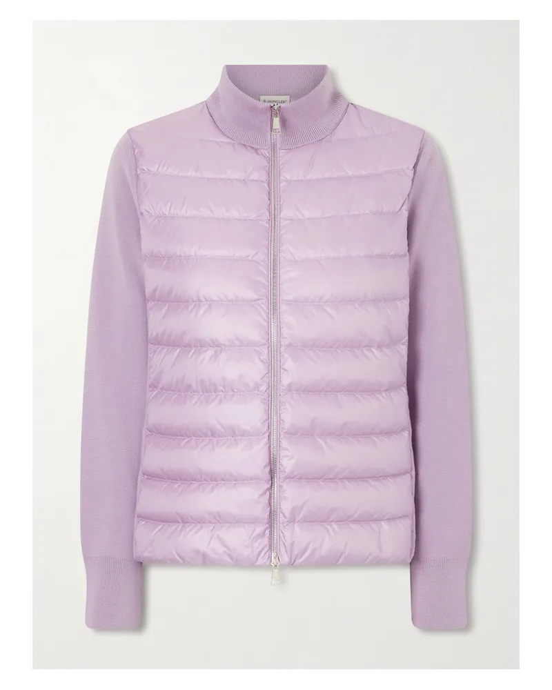Moncler Appliquéd Wool And Quilted Shell Down Cardigan - Purple Purple