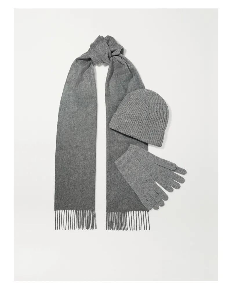 Johnstons of Elgin Net Sustain Set Aus Beanie, Schal Und Handschuhen Aus Kaschmir - Grau Grau