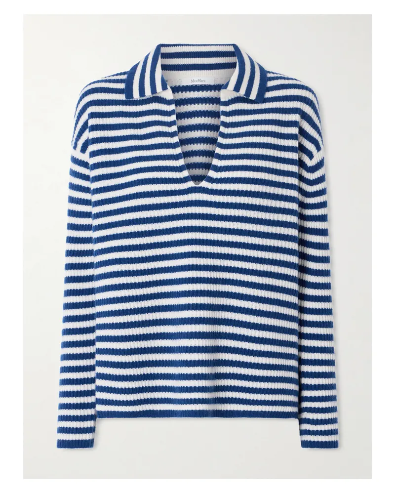 Max Mara Gestreifter Rippstrickpullover Aus Kaschmir - Blau Blau
