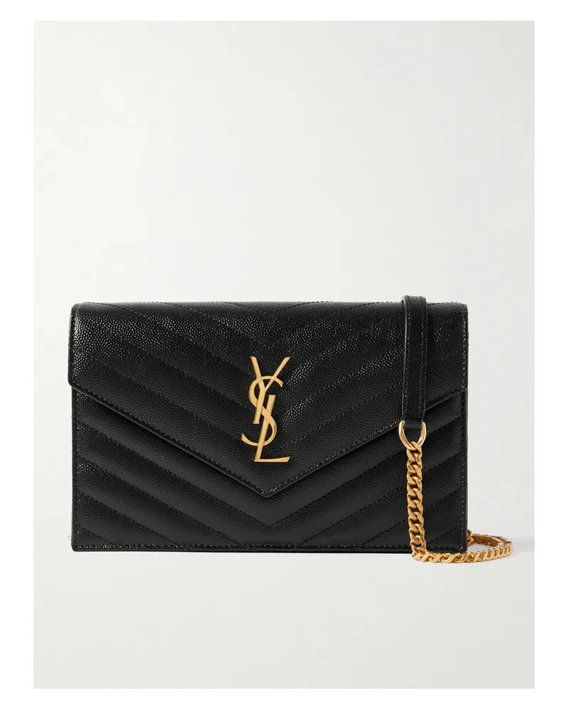 Saint Laurent Cassandre Quilted Textured-leather Shoulder Bag - Black Black