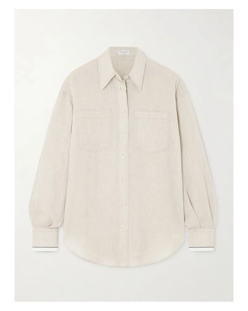 Brunello Cucinelli Hemd Aus Leinen Mit Zierperlen - Neutral Neutral