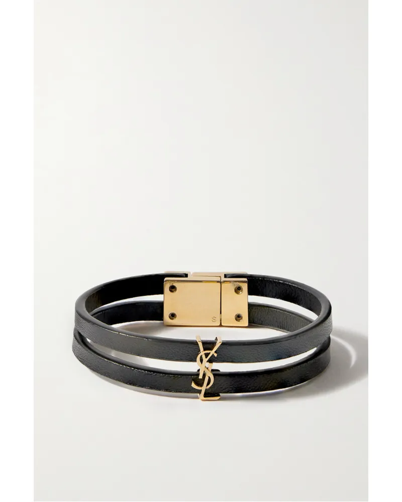 Saint Laurent Cassandre Armband aus Leder Schwarz