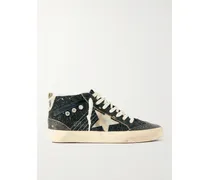 Mid Star Sneakers Aus Kunstleder Mit Besätzen Aus Veloursleder Und Leder, Distressed-details Und Glitter-finish - Schwarz
