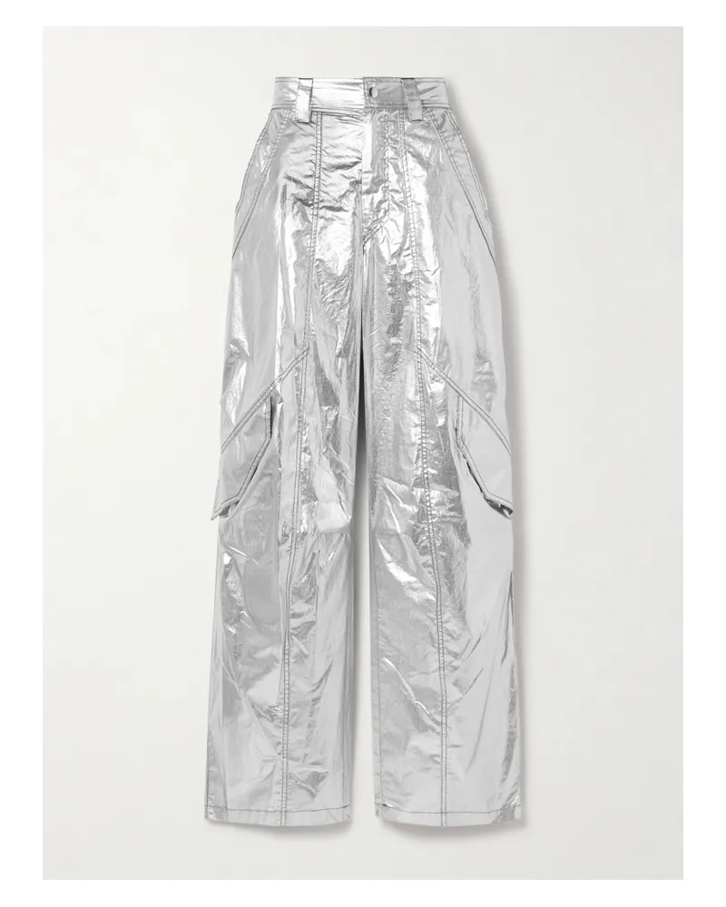 Isabel Marant Divina Barrel-hose Aus Einer Beschichteten Baumwollmischung In Metallic-optik - Silber Silber