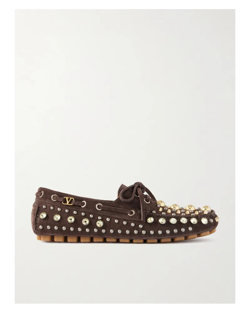 Valentino Garavani Fastaway Loafers Aus Veloursleder Mit Verzierungen - Braun Braun