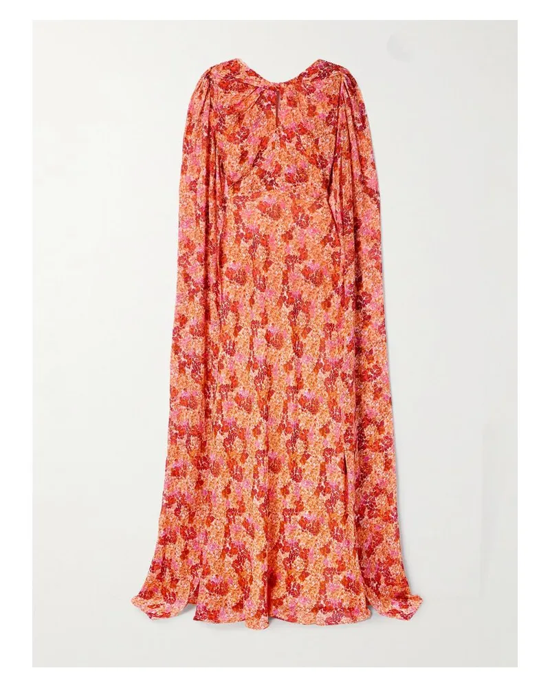 Saloni Claudia Robe Aus Seiden-georgette Mit Blumenprint Und Cape-effekt - Orange Orange