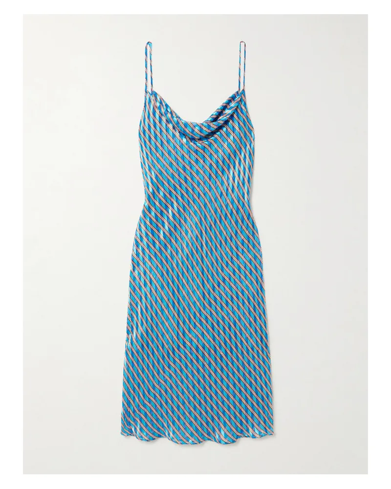 Dries van Noten Midikleid Aus Satin Und Chiffon Mit Streifenmuster - Blau Blau