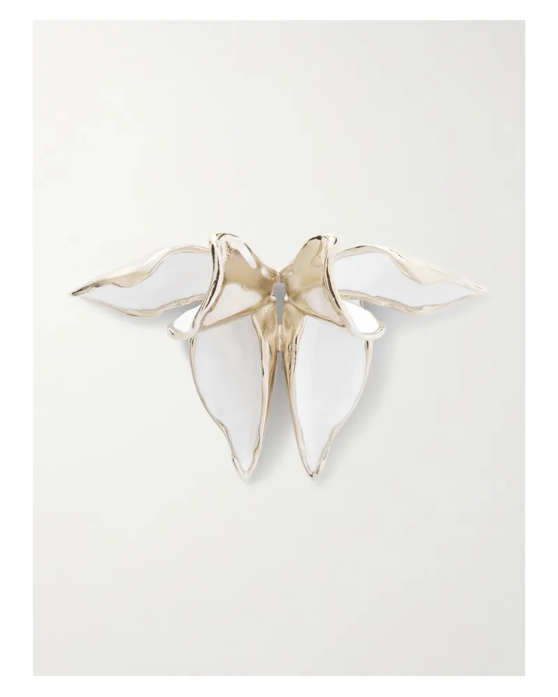 Erdem Flower Goldfarbene Brosche Mit Emaille - Weiß Weiß